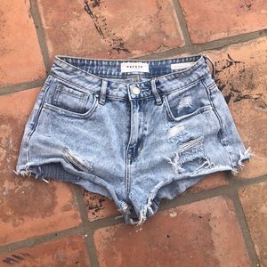 Distressed denim shorts